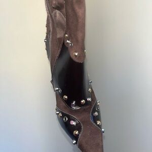 Steve Madden Brown and Black Heeled Boots with Studs